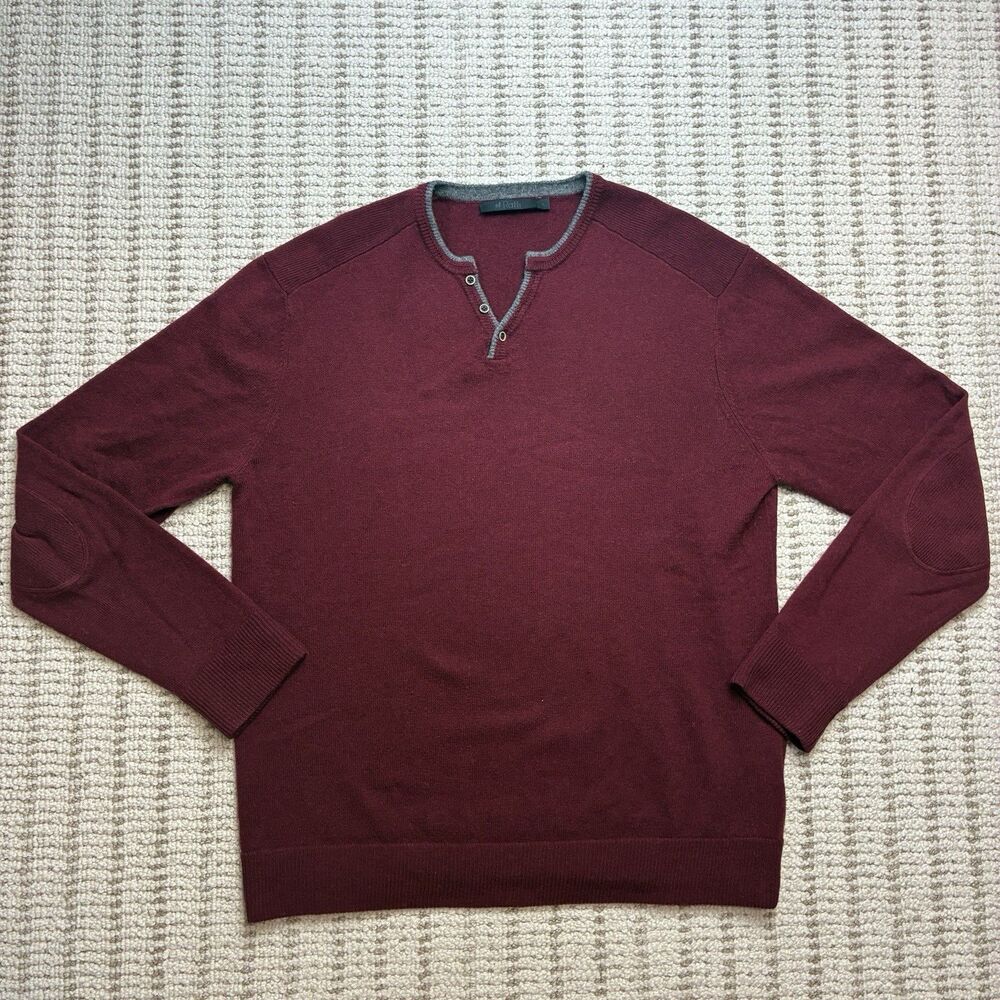 Raffi Pullover Wool Cashmere Knit Sweater Size Large Maroon Red Henley V-Neck
